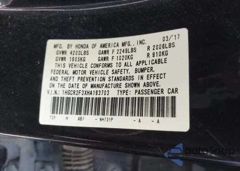 2017 Honda Accord Lx z USA, uszkodzony, nr VIN 1HGCR2F3XHA193703